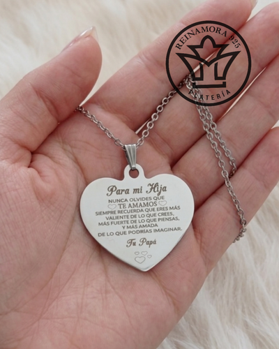 Dije Acero Quirurgico Corazon 33x25mm + Cadena +Grabado Frase