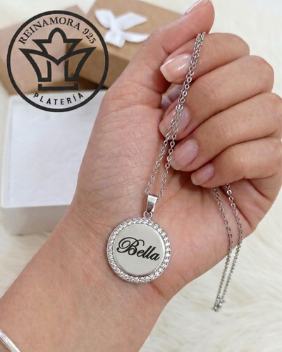 Dije Plata 925 Rodinado Oro Blanco Borde Cz 4grs & Cadena