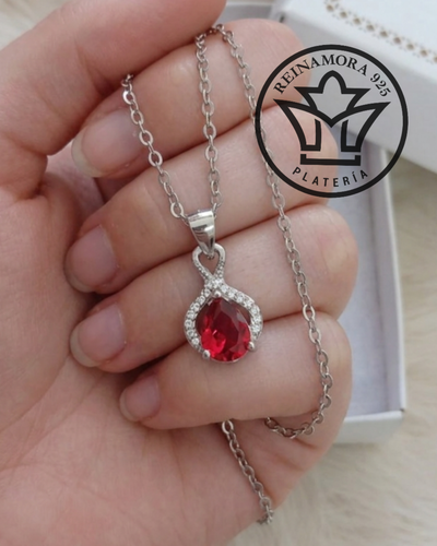 Dije Plata 925 Rodinado Oro Blanco Fucsia 27mm