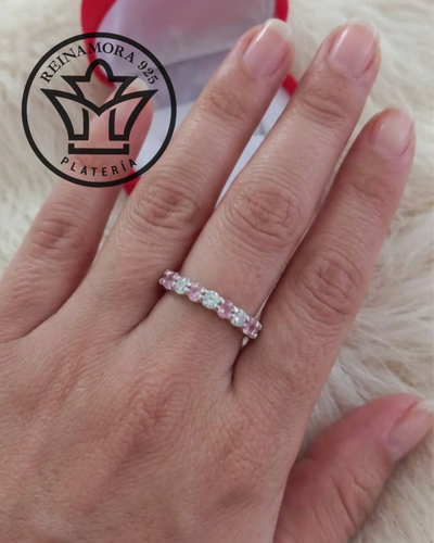 Anillo Plata 925 Cz Cintillo 2.5mm 2.5gr (Rosa Francia-Blanco)
