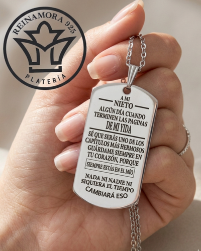 Dije Acero Quirúrgico Rectangular 43x24mm + Cadena + Grabado frase