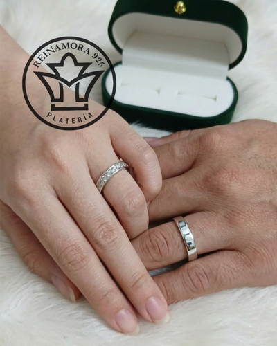 Alianzas Plata 925 Cinta 3,5mm Princesa Blanco & Cinta 3,5mm lisa