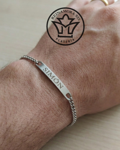 Pulsera Acero Quirúrgico Identificatoria 34x5mm + Grabado Nombre