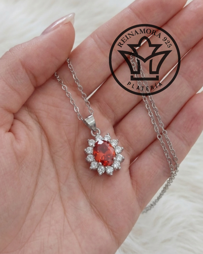 Dije Plata 925 Rodinado Oro Blanco Roseta Cz Blanco Rojo 3.22grs