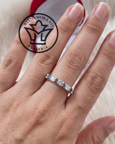 Anillo Plata 925 Cz Cintillo 2.5mm 2.5gr (Topacio Mistico-Blanco)
