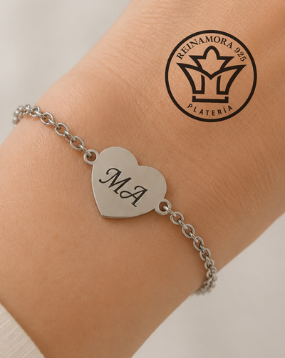 Pulsera Acero Quirúrgico identificatoria Corazón + Grabado