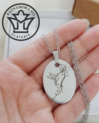 Dije Acero Quirúrgico Ovalado 30x20mm + Cadena +Grabado Logo
