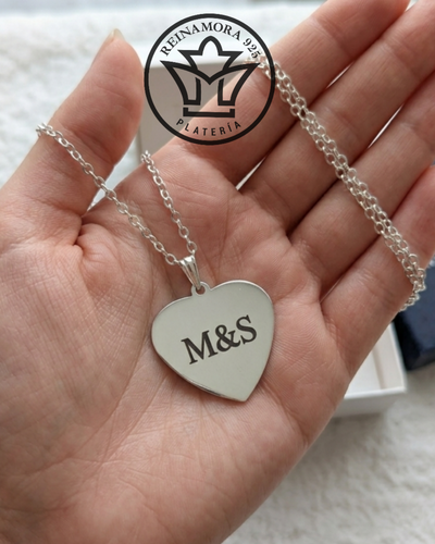 Dije Acero Quirúrgico Blanco Corazon + Cadena + Grabado Nombre