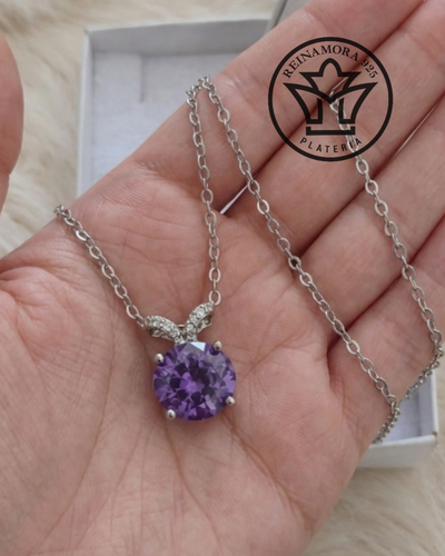 Dije Plata 925 Rodinado Oro Blanco Cz V Blanco Violeta 2.38grs