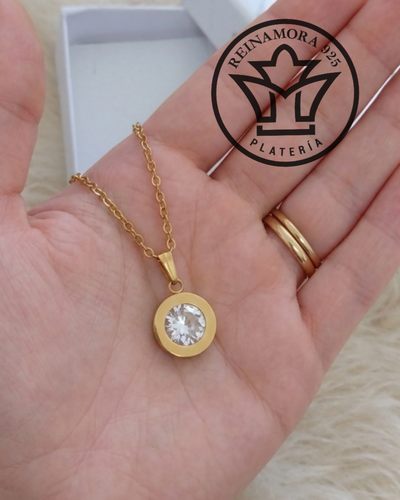 Dije Acero Quirúrgico Dorado Cz & Cadena