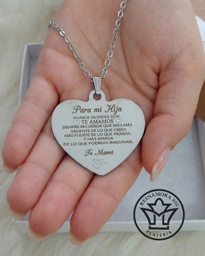 Dije Acero Quirurgico Corazon 33x25mm + Cadena +Grabado Frase