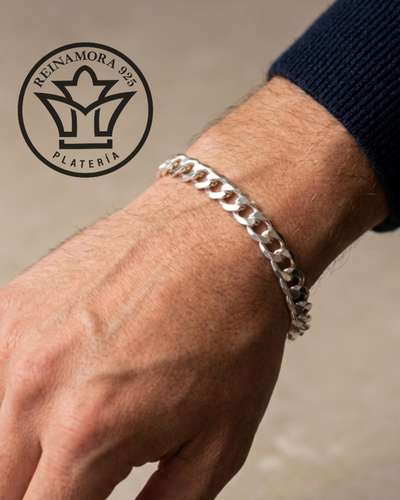 Pulsera Plata 925 Grumet 9mm (Ancho) 17grs (Peso)