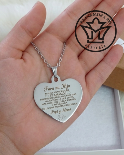 Dije Acero Quirurgico Corazon 33x25mm + Cadena +Grabado Frase
