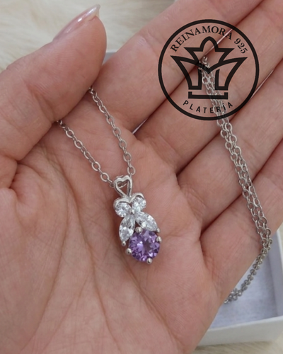 Dije Plata 925 Rodinado Oro Blanco Rígido Cz Blanco Violeta 18mm 2.74grs 