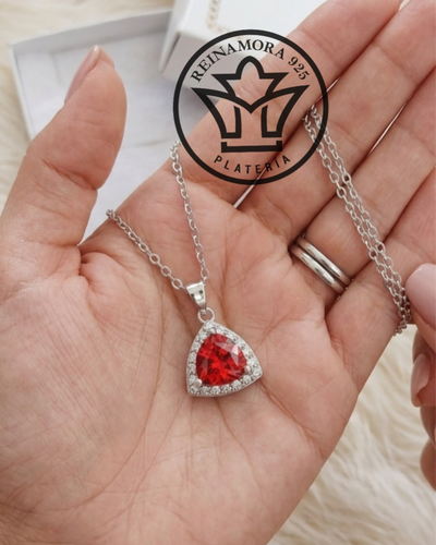 Dije Plata 925 Rodinado Oro Blanco Cz rojo y blanco 18mm