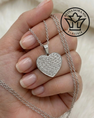 Dije Corazón Multistrass Acero Quirúrgico & Cadena