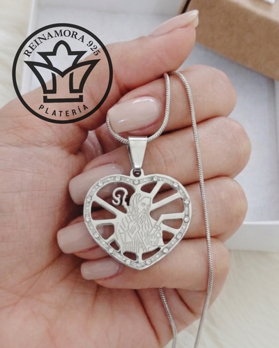 Dije Acero Quirúrgico San Benito Corazón Borde Strass 22x25mm