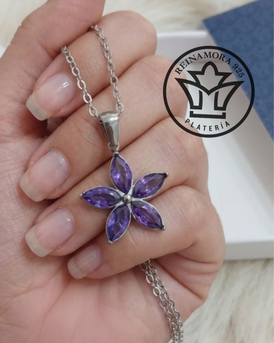 Dije Flor Cz Acero Quirúrgico & Cadena