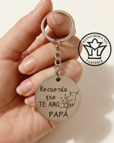 Llavero Acero Quirúrgico Redonda 30mm + Grabado Logo Papá 