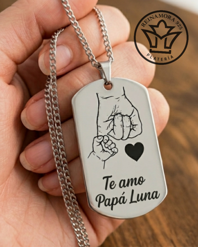 Dije Acero Quirúrgico + Cadena + Grabado Logo Papá 