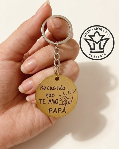 Llavero Acero Quirúrgico Dorado Redonda 30mm + Grabado Logo Papá 