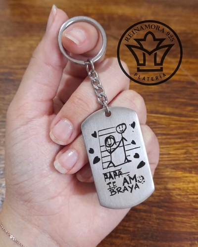 Llavero Acero Quirúrgico Rectangular 43x24mm + Grabado Logo Papá