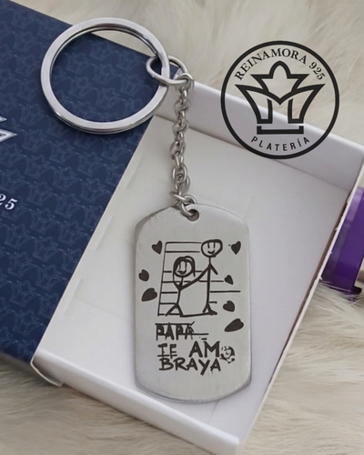 Llavero Acero Quirúrgico Rectangular + Grabado Logo Ambos Lados