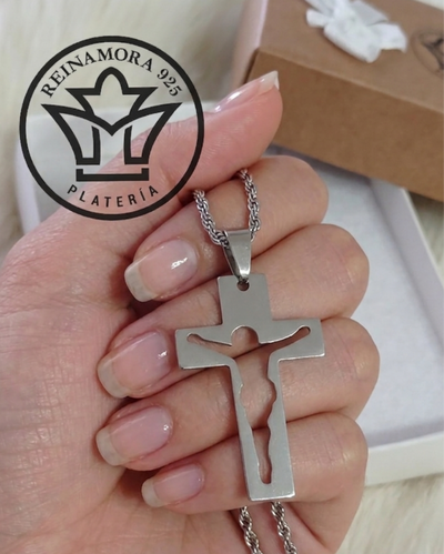 Dije Acero Quirúrgico Cruz Calado Cristo 39mm