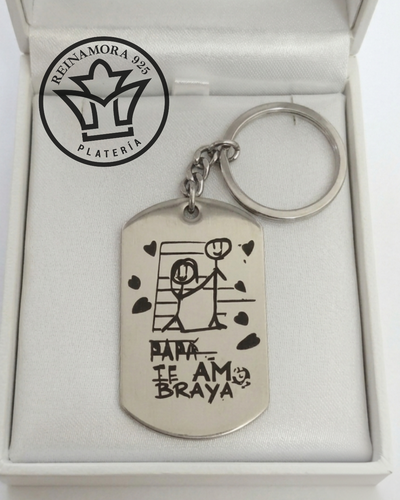 Llavero Acero Quirúrgico Rectangular Big + Grabado Logo Papá