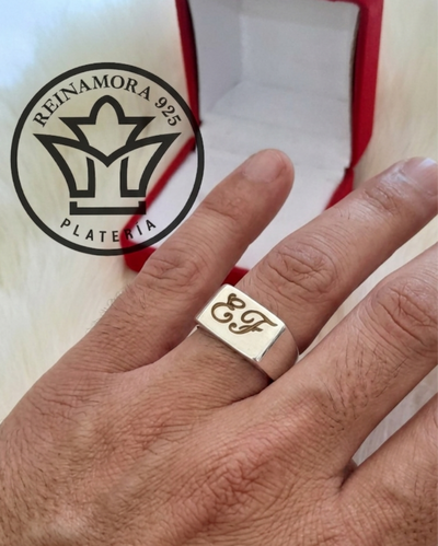 Anillo Sello Plata 925 + Grabado Iniciales