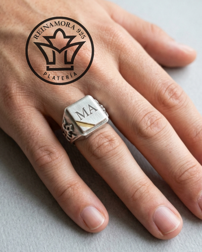 Anillo Plata 925 Oro Sello Corona 10grs
