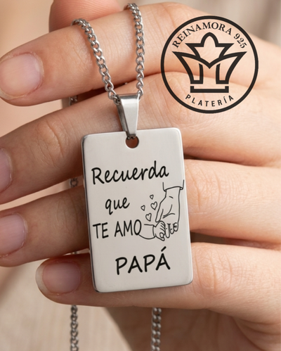 Dije Acero Quirúrgico Rectangular 30x20mm + Cadena + Grabado Logo Papá 