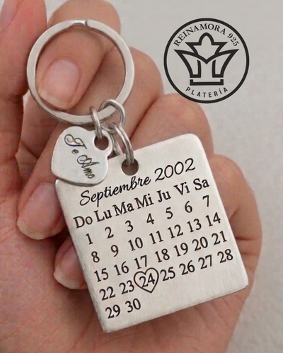 Llavero Acero Quirurgico Cuadrado 25mm + Grabado Calendario Aniversario