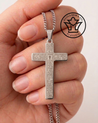 Dije Acero Quirurgico Cruz Plana Padre Nuestro 30mm