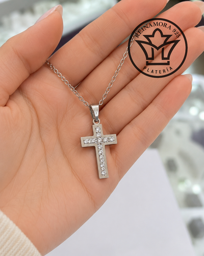 Dije Acero Quirúrgico Cruz Multistrass 22mm & Cadena