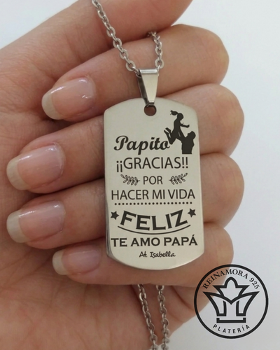 Dije Acero Quirúrgico Rectangular 40x22mm + Cadena + Grabado Logo Papá 