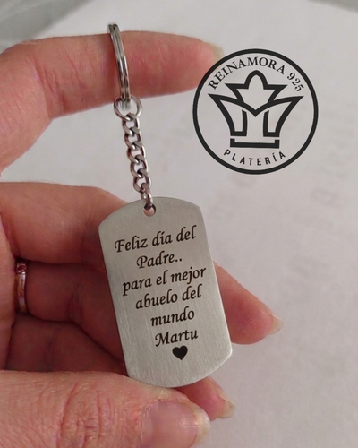Llavero Acero Quirúrgico Rectangular 40x22mm + Grabado Frase Papá 