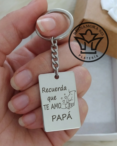 Llavero Acero Quirúrgico Rectangular 30x20mm + Grabado Logo Papá 
