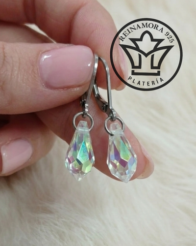 Aros Acero Quirúrgico Colgante Cierre Frances Péndulo Swarovski 13mm