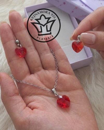 Conjunto Acero Quirúrgico Swarovski Corazón 12mm