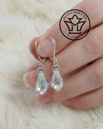Aros Acero Quirúrgico Blanco Cierre Frances Péndulo Swarovski 13mm