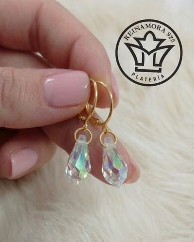 Aros Acero Quirúrgico Dorado Colgante Cierre Brisura Péndulo Swarovski 13mm