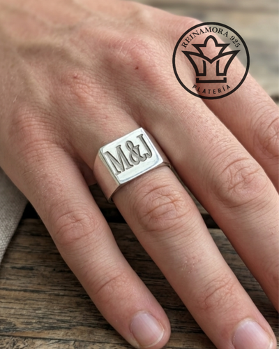 Anillo Sello Plata 925 + Grabado Iniciales