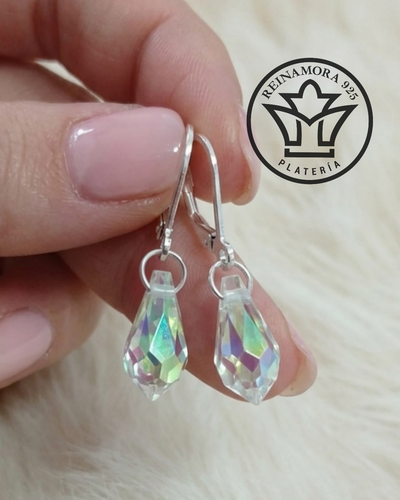 Aros Plata 925 Colgante Cierre Frances Péndulo Swarovski 13mm