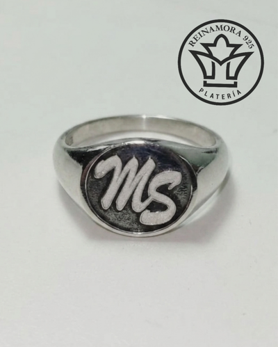 Anillo Sello Plata 925 Rodinado oro blanco + Grabado