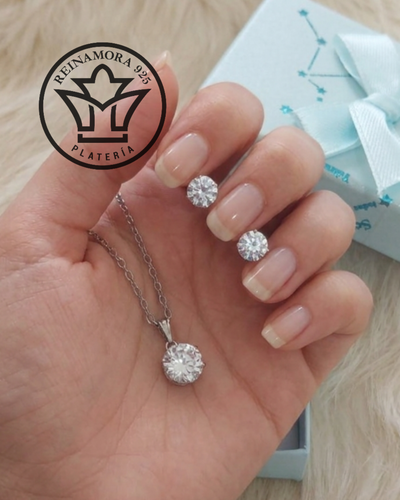 Conjunto Acero Quirúrgico Joyería Cubic Blanco 