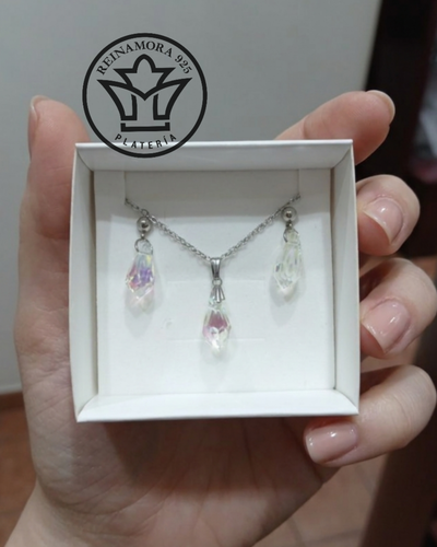 Conjunto Acero Quirúrgico Swarovski Péndulo 13mm