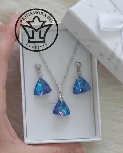 Conjunto Acero Quirúrgico Swarovski Triangulo 13mm