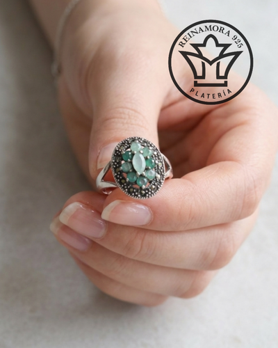 Anillo Plata 925 Raíz de Esmeralda 5grs