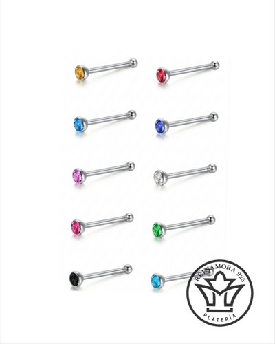 Piercing Acero Quirúrgico Nariz Recto c/Strass